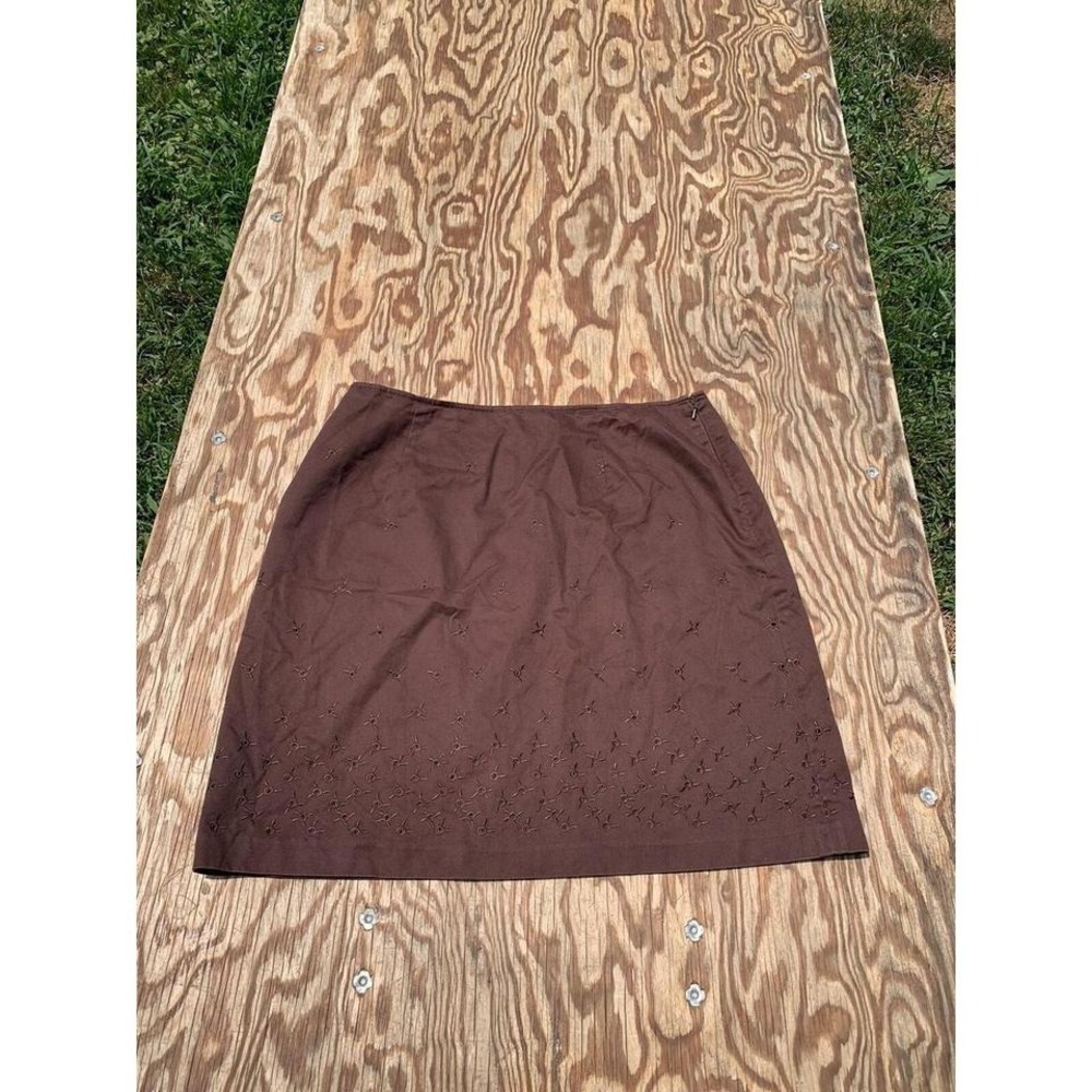 Women's‎ Tailor B. Moss A-Line Embroidered Skirt Size 12 Brown Cotton Summer